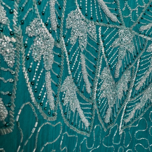 Vintage Beaded Turquoise Dress with Slit - Picture 5 of 13